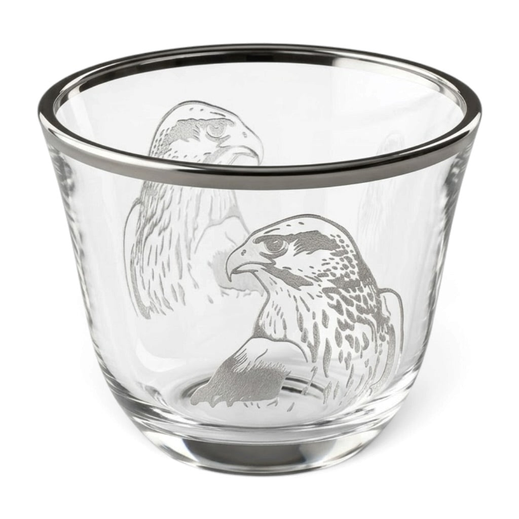 Falcon Motif Glass Arabic Coffee Cup Set with Silver Trim (6 Pieces)