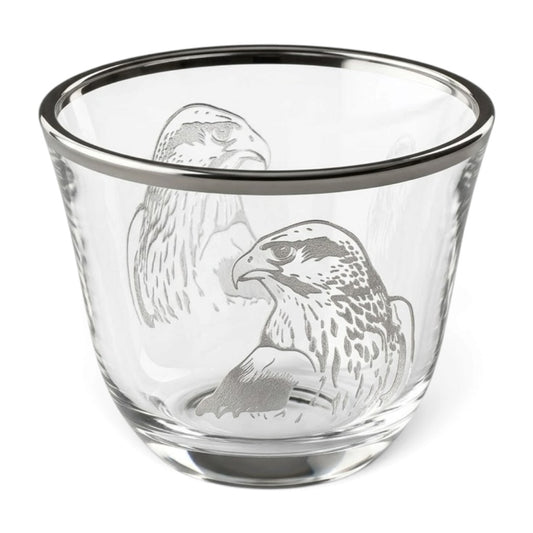 Falcon Motif Glass Arabic Coffee Cup Set with Silver Trim (6 Pieces)