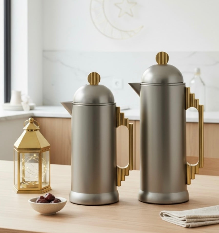 Al Marjan Dallah Set – 0.7L & 1L - M/Silver Gold - Mawaeen