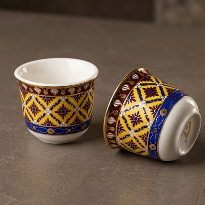 Thai Porcelain Arabic Coffee Cup Set with Traditional Patterns (12 Pieces / Finjans)