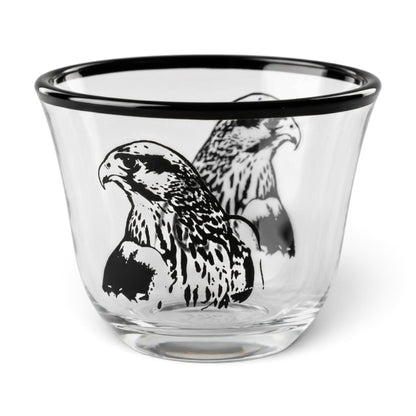 Falcon Motif Glass Arabic Coffee Cup Set with Black Trim (6 Pieces)