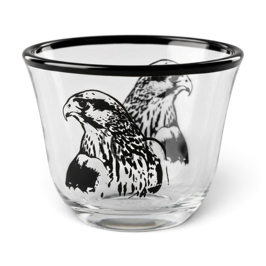 Falcon Motif Glass Arabic Coffee Cup Set with Black Trim (6 Pieces)
