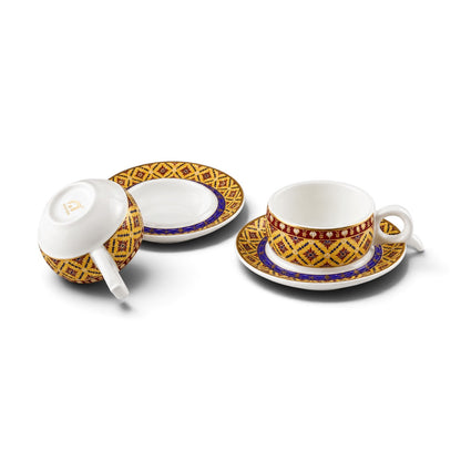 Thai Porcelain Coffee Cup and Saucer Set with Traditional Patterns (6-Person Set)