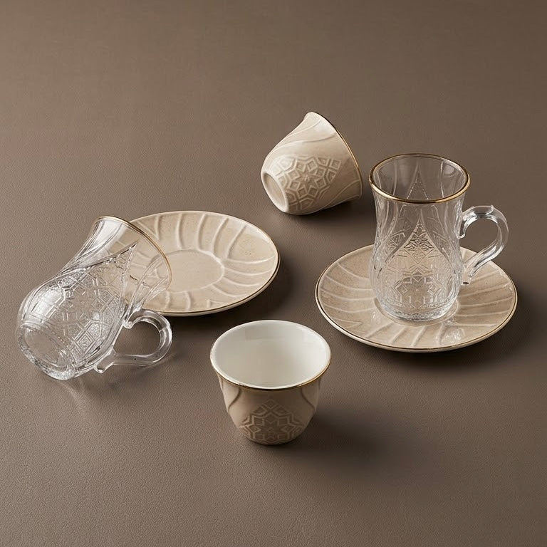 Rose Tea and Arabic Coffee Hosting Set (Complete 18-Piece Collection)