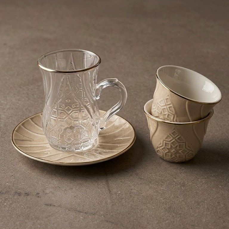 Rose Tea and Arabic Coffee Hosting Set (Complete 18-Piece Collection)