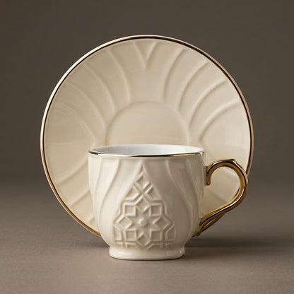 Rose Trim Porcelain Coffee Cup and Saucer Set (12 Pieces / 6-Person Set)