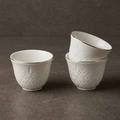 Royal Pineapple Relief Porcelain Arabic Coffee Cup Set with Gold Rims (12 Pcs)