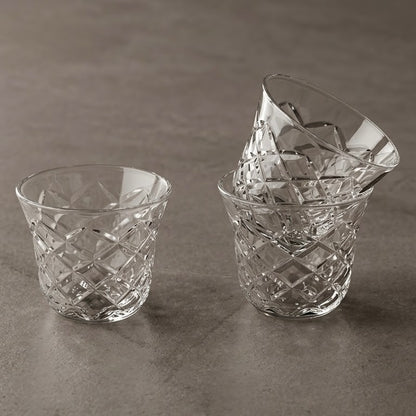 Faceted Clear Glass Arabic Coffee Cup Set (6 Pieces / Finjans)