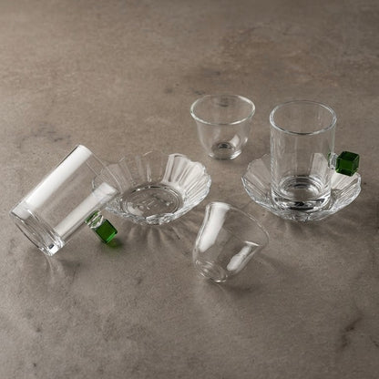 Glass Tea and Arabic Coffee Hosting Set with Green Accents (Complete 18-Piece Collection)