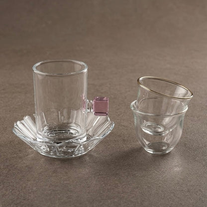 Glass Tea and Arabic Coffee Hosting Set with Purple Accents and Gold Rims ( 18-Piece )