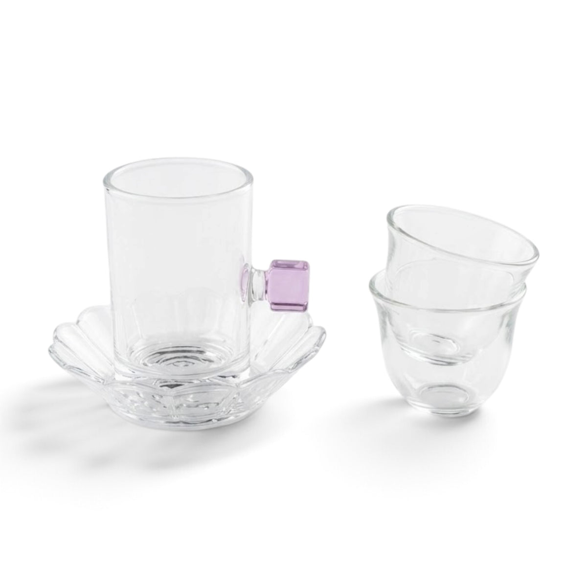 Glass Tea and Arabic Coffee Hosting Set with Purple Accents and Gold Rims ( 18-Piece )