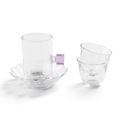 Glass Tea and Arabic Coffee Hosting Set with Purple Accents and Gold Rims ( 18-Piece )