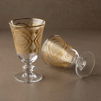 Luxury Gold-Embellished Stemmed Juice & Water Glasses (Set of 6) - Mawaeen