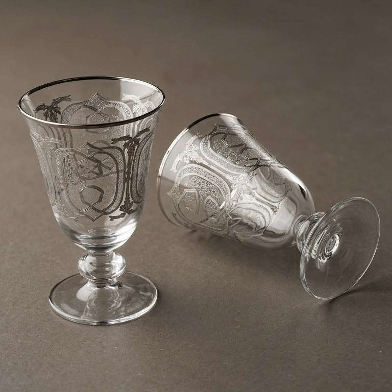 Luxury Silver-Embellished Stemmed Juice & Water Glasses (Set of 6) - Mawaeen