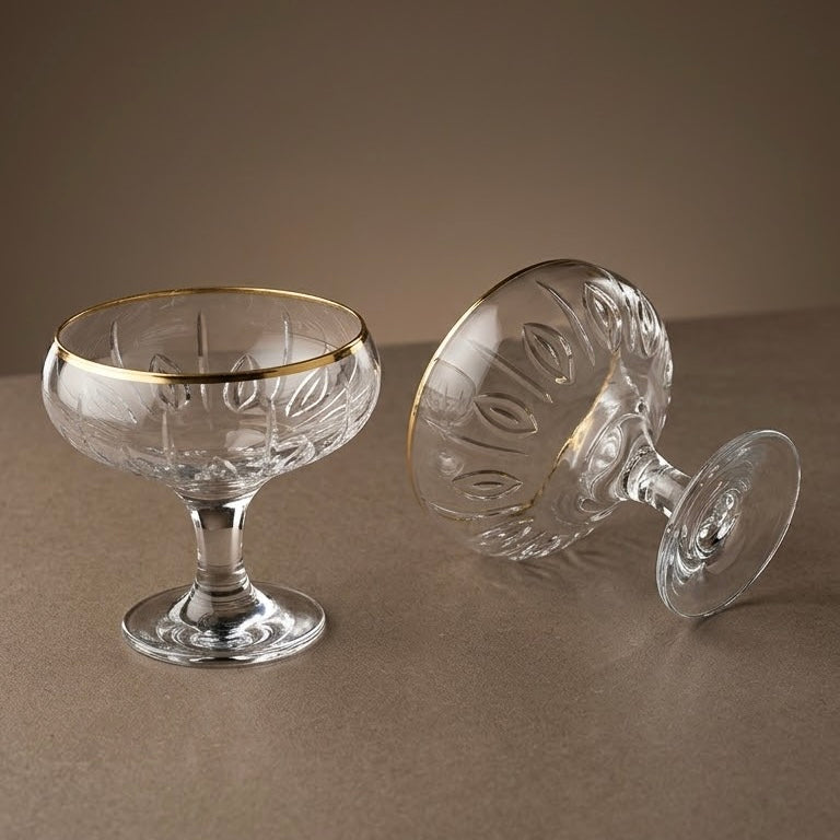 Gold-Rimmed Stemmed Glass Dessert & Ice Cream Bowls (Set of 6) - Mawaeen