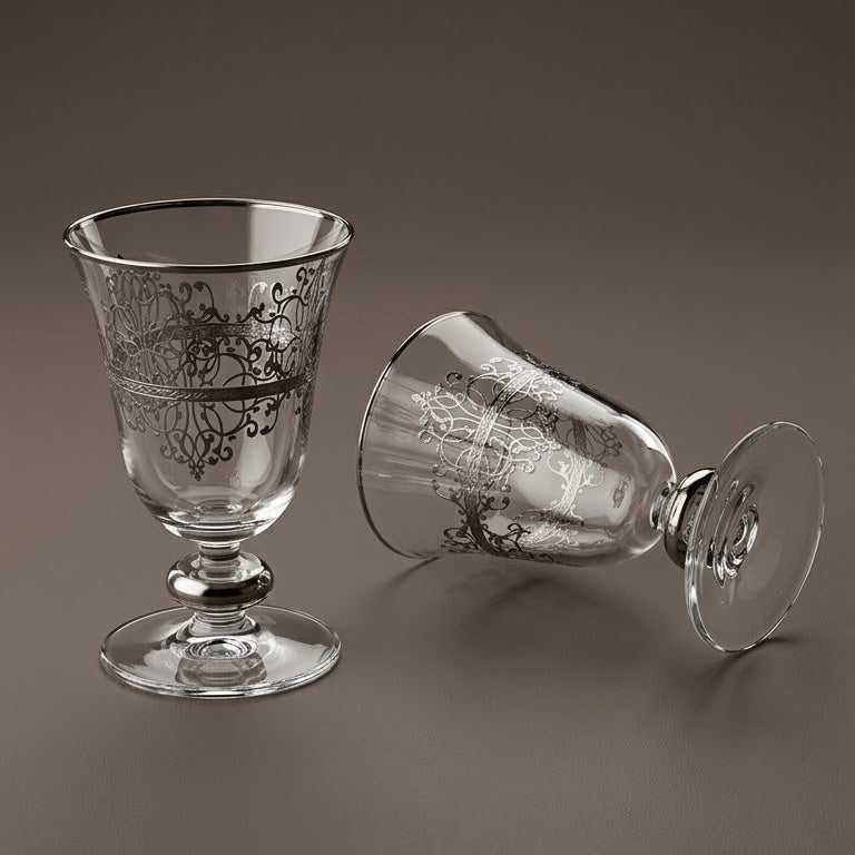 Silver Arabesque Scroll Stemmed Juice Glasses (Set of 6) - Mawaeen