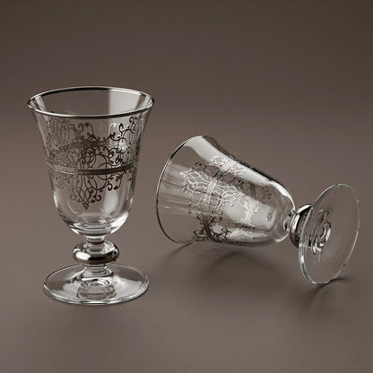 Silver Arabesque Scroll Stemmed Juice Glasses (Set of 6) - Mawaeen