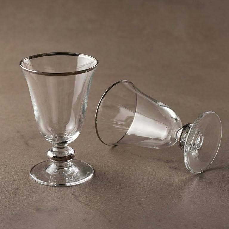 Minimalist Silver-Rimmed Clear Stemmed Juice Glasses (Set of 6) - Mawaeen