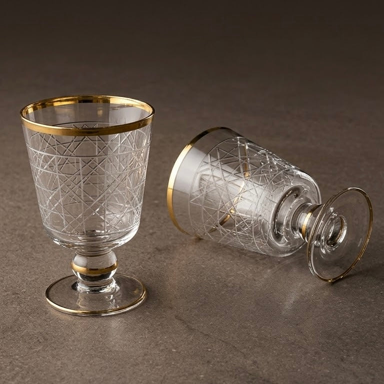 Gold-Rimmed Cannage Pattern Stemmed Juice Glasses (Set of 6) - Mawaeen