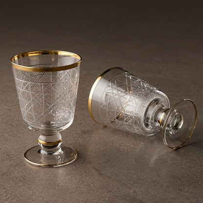Gold-Rimmed Cannage Pattern Stemmed Juice Glasses (Set of 6) - Mawaeen