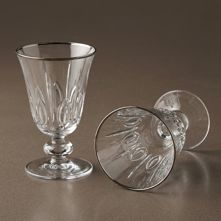 Silver-Rimmed Cut Glass Stemmed Juice Glasses (Set of 6) - Mawaeen
