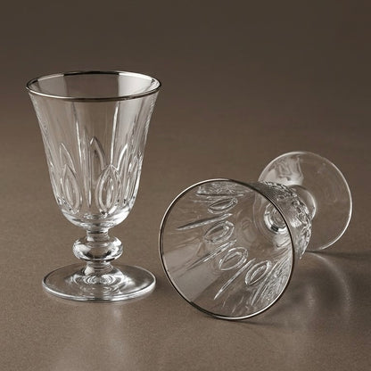 Silver-Rimmed Cut Glass Stemmed Juice Glasses (Set of 6) - Mawaeen