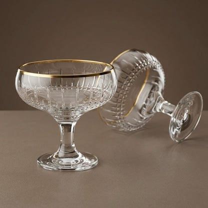 Gold-Rimmed Ribbed Glass Dessert & Ice Cream Bowls (Set of 6) - Mawaeen
