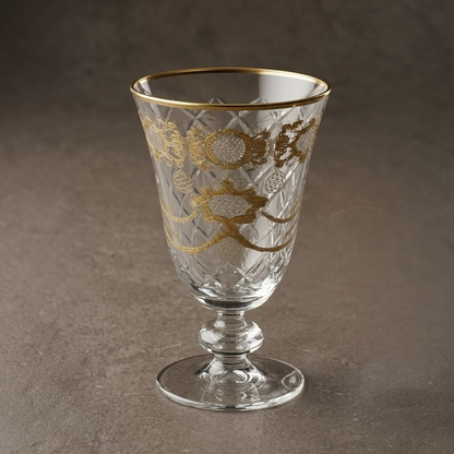 Gold-Rimmed Stemmed Juice Glasses with Diamond Cut Pattern (Set of 6) - Mawaeen