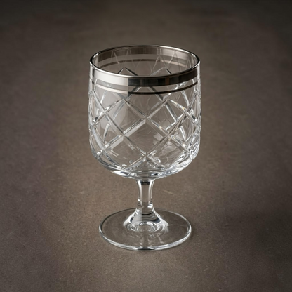 Diamond-Cut Stemmed Water & Juice Goblets with Silver Rim (Set of 6) - Mawaeen
