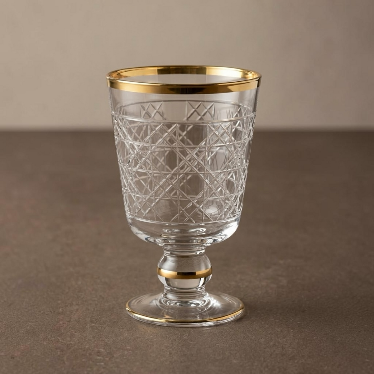Gold-Rimmed Cannage Pattern Stemmed Juice Glasses (Set of 6) - Mawaeen