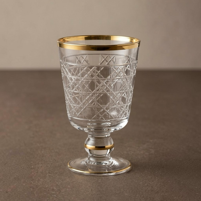 Gold-Rimmed Cannage Pattern Stemmed Juice Glasses (Set of 6) - Mawaeen