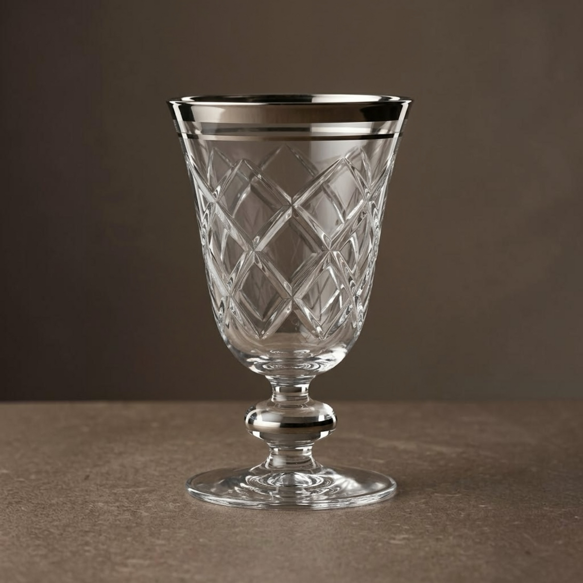 Diamond Cut Stemmed Juice Glasses with Silver Band Rim (Set of 6) - Mawaeen