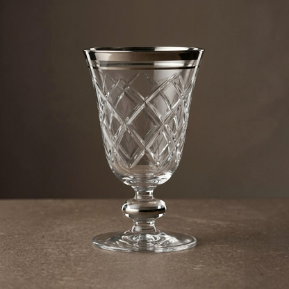 Diamond Cut Stemmed Juice Glasses with Silver Band Rim (Set of 6) - Mawaeen