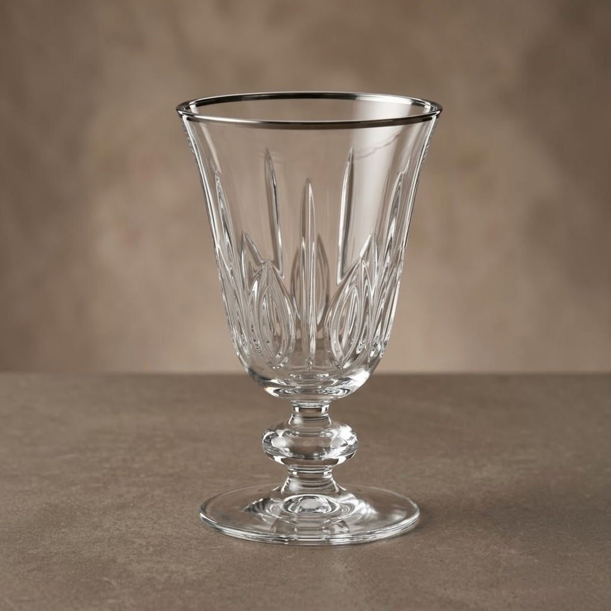Silver-Rimmed Cut Glass Stemmed Juice Glasses (Set of 6) - Mawaeen