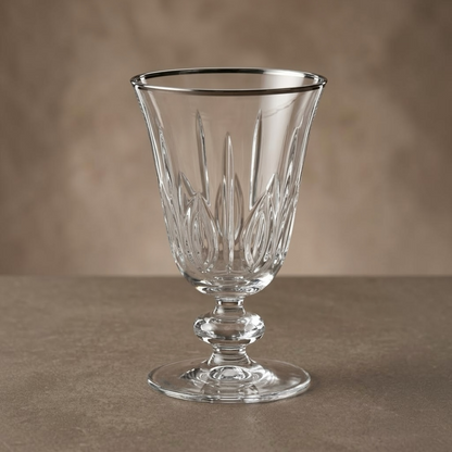 Silver-Rimmed Cut Glass Stemmed Juice Glasses (Set of 6) - Mawaeen