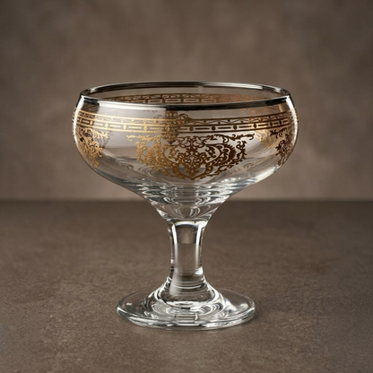 Gold & Silver Accented Footed Glass Dessert Bowls (Set of 6) - Mawaeen