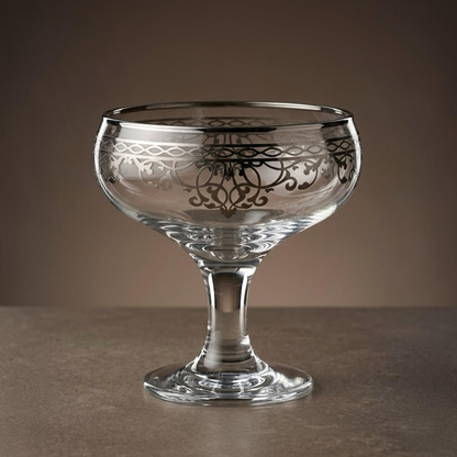 Silver Scrollwork Footed Glass Dessert Bowls (Set of 6) - Mawaeen