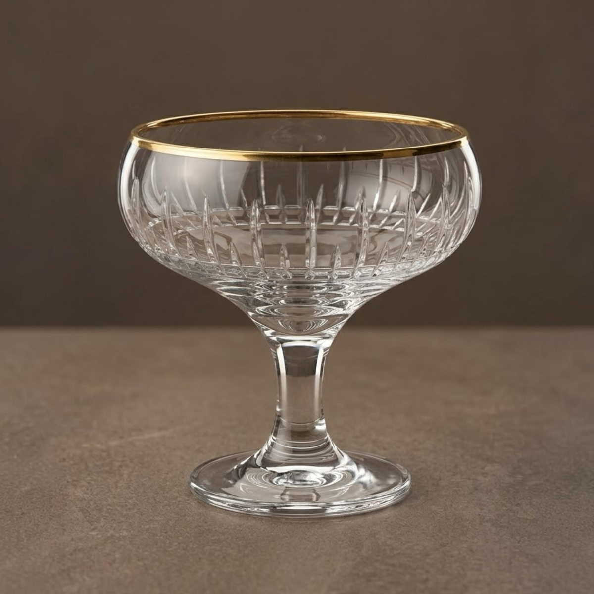 Gold-Rimmed Ribbed Glass Dessert & Ice Cream Bowls (Set of 6) - Mawaeen