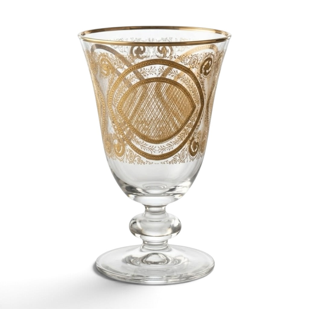 Luxury Gold-Embellished Stemmed Juice & Water Glasses (Set of 6) - Mawaeen