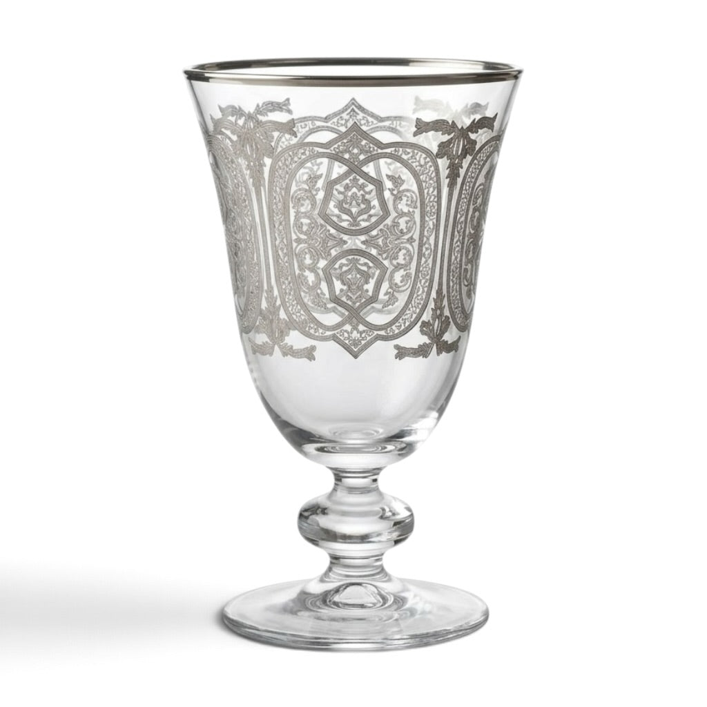 Luxury Silver-Embellished Stemmed Juice & Water Glasses (Set of 6) - Mawaeen