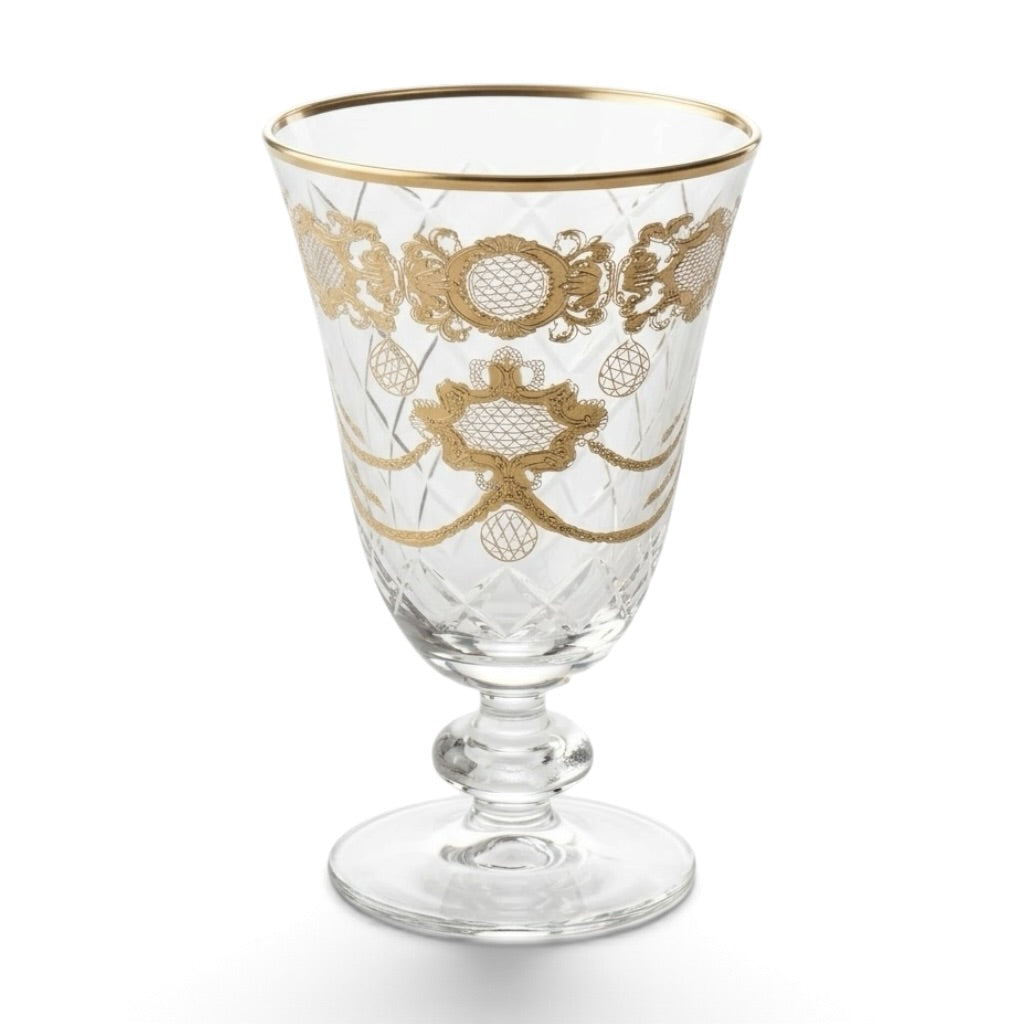 Gold-Rimmed Stemmed Juice Glasses with Diamond Cut Pattern (Set of 6) - Mawaeen