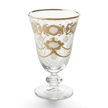 Gold-Rimmed Stemmed Juice Glasses with Diamond Cut Pattern (Set of 6) - Mawaeen