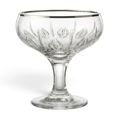 Silver-Rimmed Leaf-Engraved Glass Dessert & Ice Cream Bowls (Set of 6) - Mawaeen