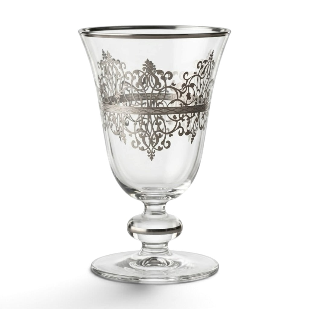 Silver Arabesque Scroll Stemmed Juice Glasses (Set of 6) - Mawaeen