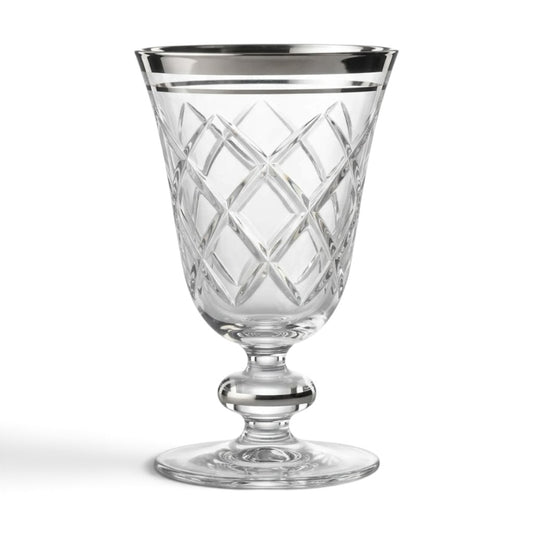 Diamond Cut Stemmed Juice Glasses with Silver Band Rim (Set of 6) - Mawaeen