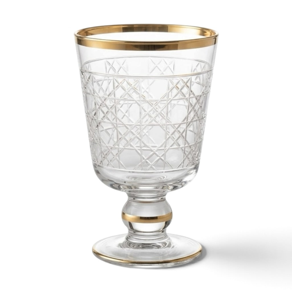 Gold-Rimmed Cannage Pattern Stemmed Juice Glasses (Set of 6) - Mawaeen