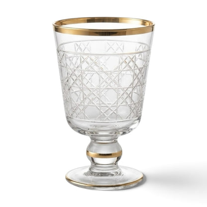 Gold-Rimmed Cannage Pattern Stemmed Juice Glasses (Set of 6) - Mawaeen