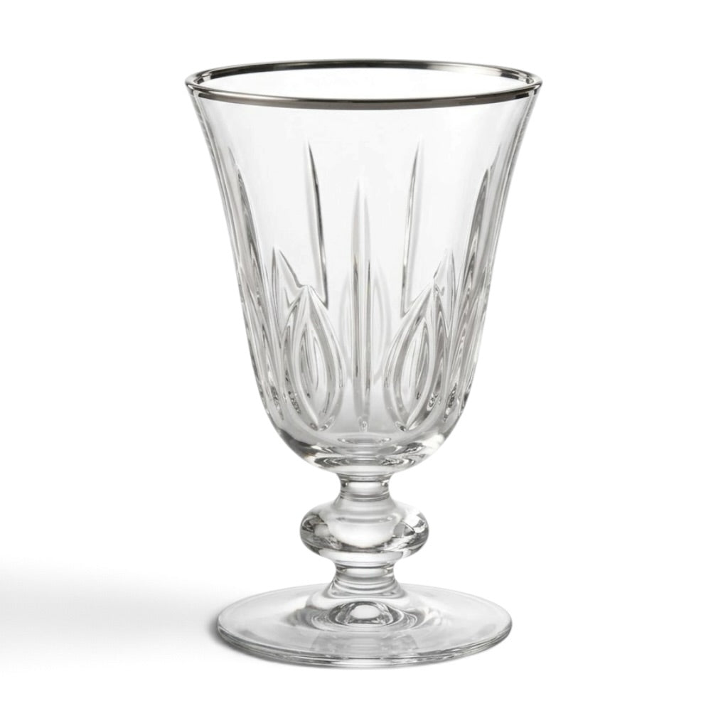 Silver-Rimmed Cut Glass Stemmed Juice Glasses (Set of 6) - Mawaeen