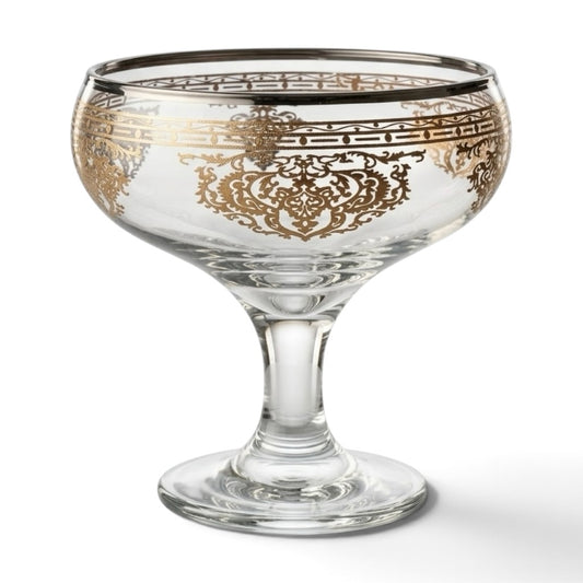 Gold & Silver Accented Footed Glass Dessert Bowls (Set of 6) - Mawaeen