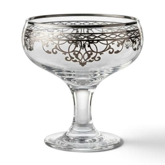 Silver Scrollwork Footed Glass Dessert Bowls (Set of 6) - Mawaeen